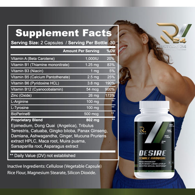 Female Arousal Supplements Boost for Women Pleasure Desire Excitement Satisfaction, Womens Libido Booster with Vitamin a Vitamin B1, Vitamin B2, Vitamin B3, Vitamin B6, 60 Capsules