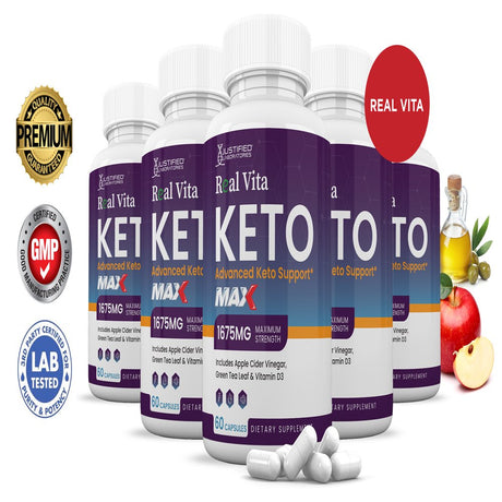 (5 Pack) Real Vita Keto ACV MAX Pills 1675Mg Dietary Supplement 300 Capsules