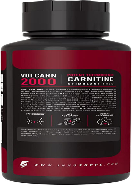 Innosupps Volcarn 2000 - Advanced Fat Burning Liquid | L-Carnitine,Gbeec, Boost Energy, ATP Enhancer | Caffeine Free, No Artificial Sweeteners | 32 Servings (Pink Starblast)