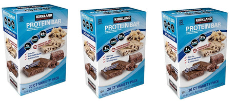 Kirkland Signature Variety Protein Bars 20 Count, 21G of Protein, 4G of Carbs and 1G of Sugar, Chocolate Brownie and Chocolate Chip Cookie Dough, 3 Boxes