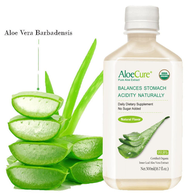 Aloecure Pure Aloe Vera Juice USDA Certified Organic, Natural Flavor Acid Buffer, 2X500Ml Bottle, Processed within 12 Hours of Harvest to Maximize Nutrients, No Charcoal Filtering-Inner Leaf