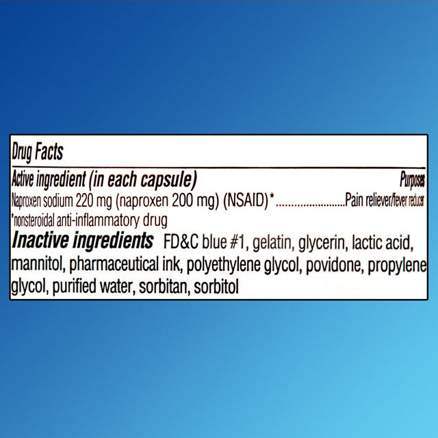 Equate Naproxen Sodium All Day Pain Relief Liquid Gels, 220 Mg, 80 Count