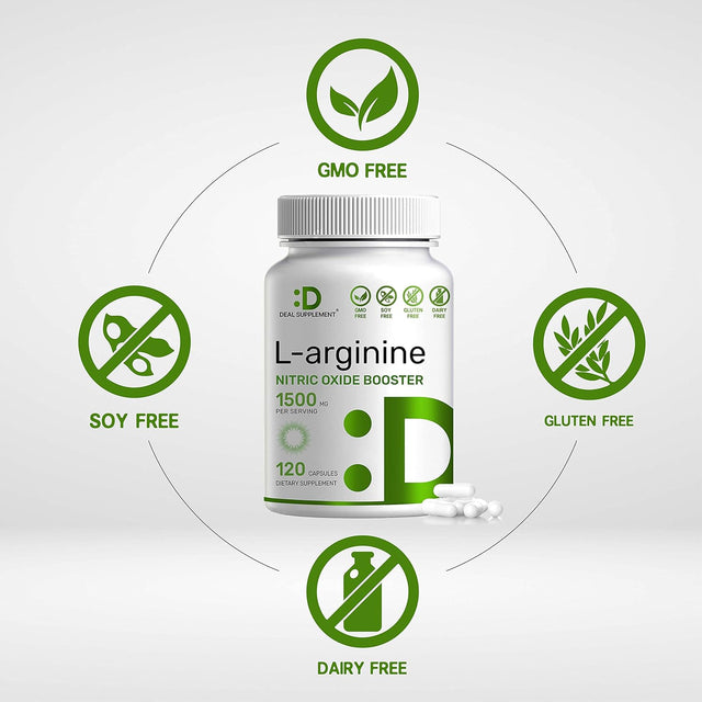 L-Arginine 1500 Mg, 120 Capsules, 3-1 Support, Arginine HCL, AAKG & L-Citrulline, Nitric Oxide Booster, Extra Strength L-Arginine Supplement