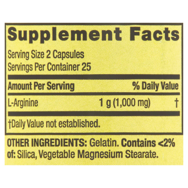 Spring Valley L-Arginine Amino Acid Supplements, 500 Mg, 50 Count