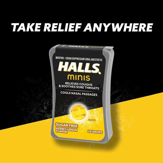 HALLS Minis Honey Lemon Flavor Sugar Free Cough Drops, 24 Drops