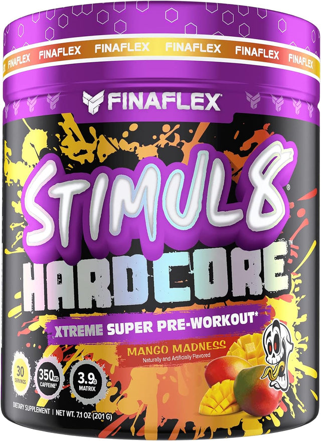 FINAFLEX STIMUL8 Hardcore, Mango Madness - Extreme Energy, Strength & Endurance for Men & Women - with Caffeine & L-Citrulline - 30 Servings