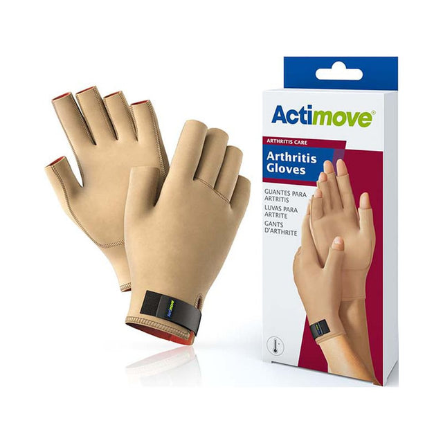 Actimove Arthritis Care Gloves | Fingerless Gloves for Women & Men for Hand Pain, Carpal Tunnel, Rheumatoid, Inflammation, Tendonitis, Trigger Finger, Neuropathy | Beige, Medium