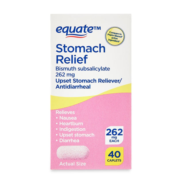 Equate Stomach Relief Caplets, 262 Mg, 40 Count