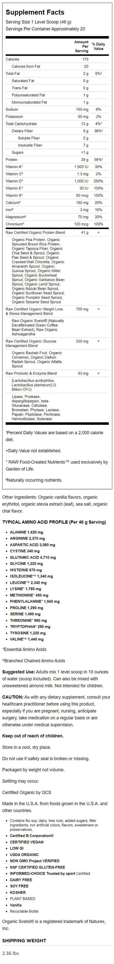 Garden of Life Raw Organic Fit Protein Powder, Vanilla, 28G Protein, 2.0Lb, 32.2Oz