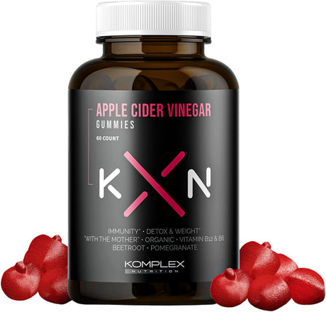 Komplex Nutrition Apple Cider Vinegar Gummies, Improve Digestion, Detox, 1000Mg ACV Powder with Mother, 60 Vegan and Gluten-Free Supplement Gummies (ACV GUM)