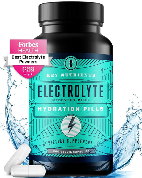 KEY NUTRIENTS Electrolyte Tablets, 200 Capsules, Salt Tablets for Runners, Fasting, Keto, Rapid Hydration & Recovery - Salt Pills with Electrolytes, No Sugar, Gluten Free Hydration Tablets
