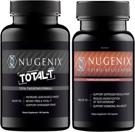 Nugenix Total-T - Free and Total Testosterone Booster for Men & Nugenix Estro-Regulator Bundle