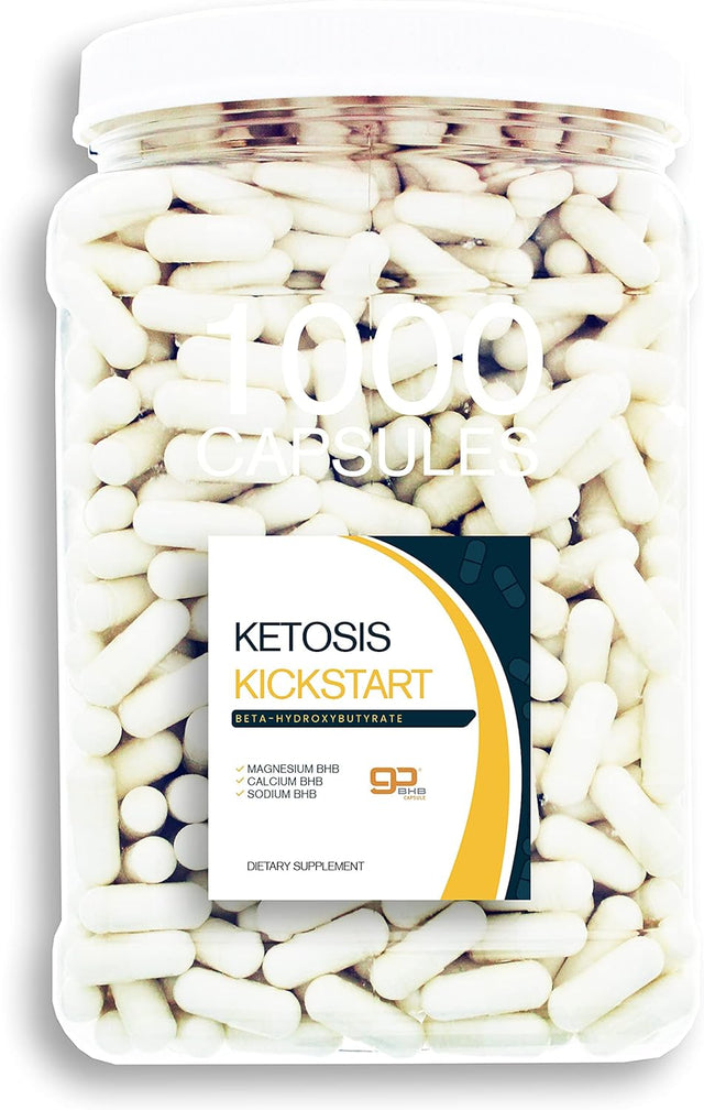 Ketosis Kickstart - 1000 CT Beta-Hydroxybutyrate Salts for Ketogenic Diet in a Clear Square Grip Jar