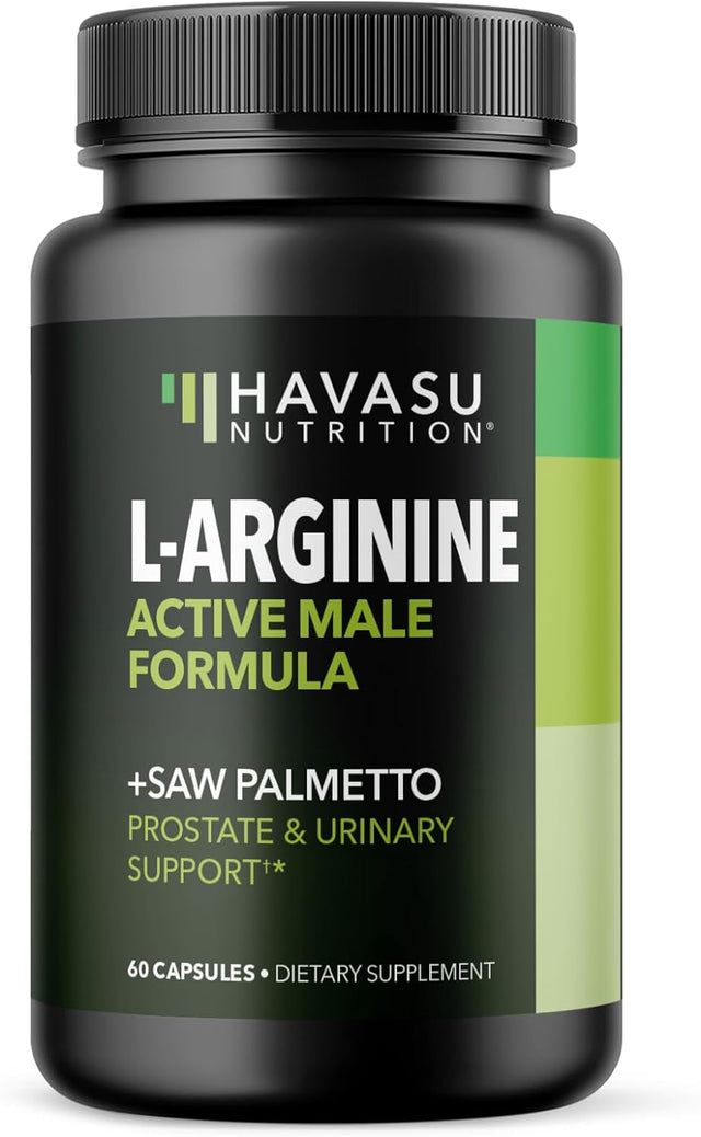 L Arginine Saw Palmetto for Men with S7 Plant-Based Ingredient Blend for Nitric Oxide Boost | Increases Blood Flow and Improves Prostate Support | Active Male Supplement | 60 Vegan Capsules
