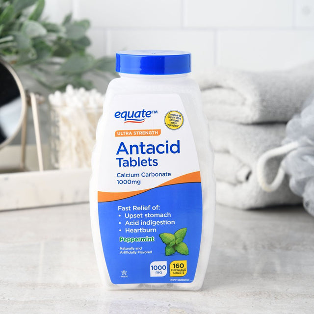 Equate Ultra Strength Heartburn Antacid Chewable Peppermint Tablets, over the Counter, 1000 Mg, 160 Count