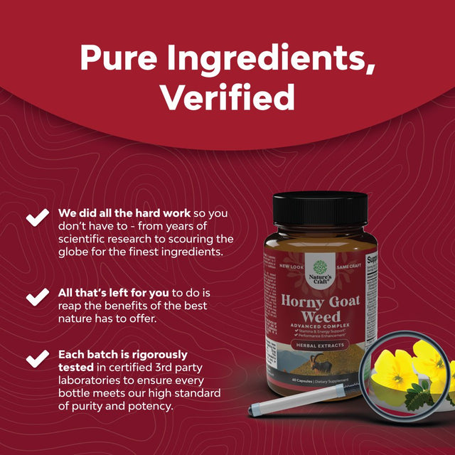 Horny Goat Weed Extract Complex - Invigorating Blend with Tribulus Saw Palmetto L Arginine and Tongkat Ali Extract and Maca Root for Men and Women for Enhanced Energy and Stamina - 60 Capsules