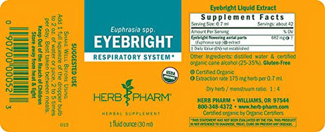 Herb Pharm Certified Organic Eyebright Liquid Extract for Respiratory System Support - 1 Ounce, Clear