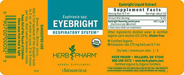 Herb Pharm Certified Organic Eyebright Liquid Extract for Respiratory System Support - 1 Ounce, Clear