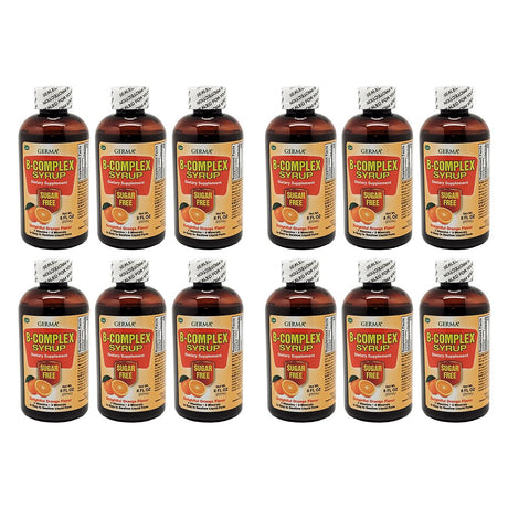 Germa B-Complex Syrup. Dietary Supplement. Bone Health, Growth and Development Aid. Sugar Free. Orange Flavor. 8 Oz. Pack of 12