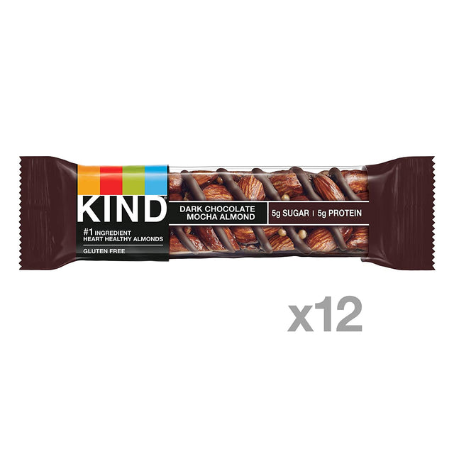 KIND Bars, Dark Chocolate Mint and Dark Chocolate Mocha Almond, Healthy Snacks, Gluten Free, Low Sugar, 12 Count