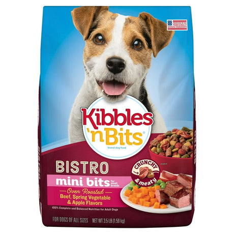 Kibbles ‘N Bits Bistro Mini Bits Small Breed Dog Food, Oven Roasted Beef, Spring Vegetable and Apple Flavors, 3.5 Lb. Bag