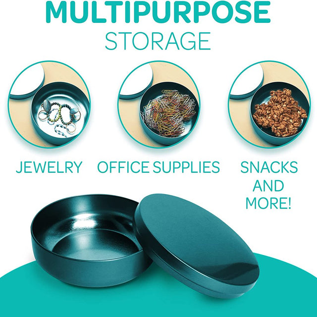 Hearts & Crafts Candle Tin Jars - 16Oz Teal Metal Tin Cans with Lids, 12-Pack - for Small Tins for Candle Making, Arts & Crafts, Storage, Gifts, and More