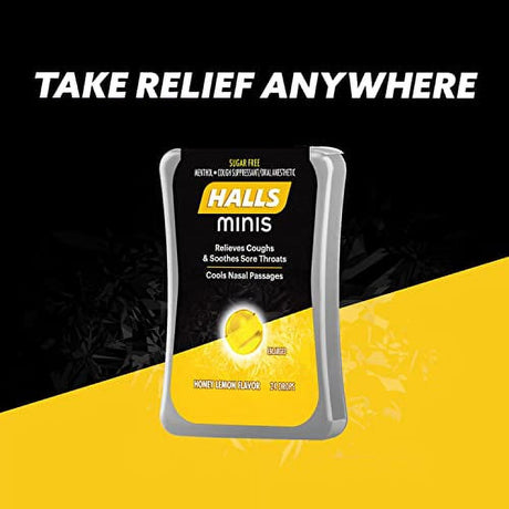 HALLS Minis Honey Lemon Flavor Sugar Free Cough Drops, 24 Count (Pack of 8)