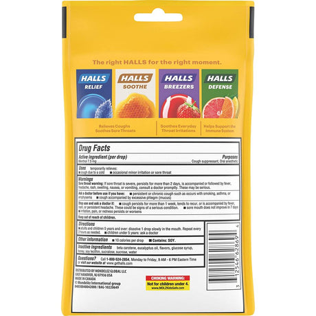 Halls Triple Soothing Action Cough Drops, Honey Lemon 30 Each