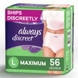 Always Discreet, Incontinence & Postpartum Underwear for Women, Maximum, Large 56 Ct