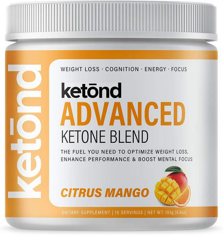 Ketond Exogenous Ketones Advanced Blend Drink Ketones for Rapid Weight Loss - Best Fuel for Energy, Mental Performance and Weight Loss - Citrus Mango (15 Servings)