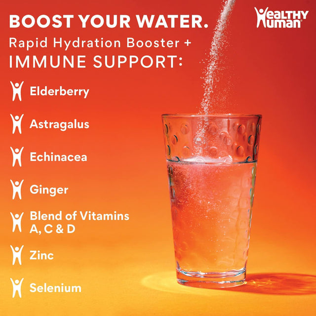 Healthy Human Hydrogo Immunity plus Electrolytes Hydration Powder | Rapid Hydration Booster Electrolyte Packets | Natural Orange Flavor Drink Mix for Immunity Boost | Made in USA - 30 Stick Packets