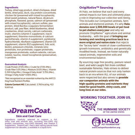 Halo Grain Free Natural Dry Dog Food, Small Breed Game Bird Medley, 4-Pound Bag