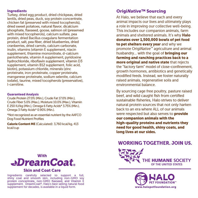 Halo Grain Free Natural Dry Dog Food, Small Breed Game Bird Medley, 4-Pound Bag