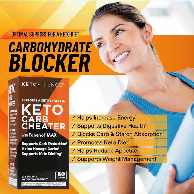 Keto Science Keto Carb Cheater, Supports Carb Reduction, Helps Manage Carbs, Supports Keto Diet, Keto Cheat Meal, Eat Carbs While on Keto, with White Kidney Bean Extract, 20 Servings, Orange