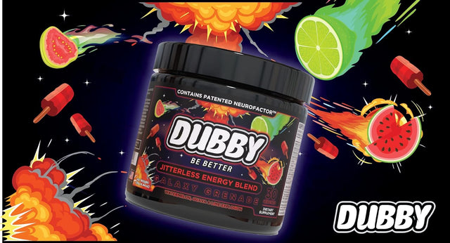 Dubby - Gamer Energy Drink Powder for Gaming, Nootropics Jitter-Free Natural Energy, Watermelon, Guava, Lime Flavor, 30 Serving Drinks, 5.61 Ounces (Galaxy Grenade)