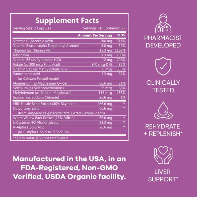 Good Morning - Hangover Relief Pills - Electrolytes, Milk Thistle + DHM [60 Count] - Multivitamin Supplement by Good Health Co