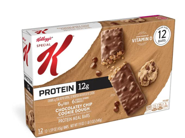 Kellogg'S Special K Protein Bars, Meal Replacement, Protein Snacks, Value Size, Chocolatey Chip Cookie Dough, 19 Oz (1 Pack 12 Count)