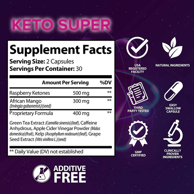KETO SUPER Apple Cider Vinegar Capsules with Mother + Green Tea Ketones (High Potency 1200 Mg) 6X Weight Reducing Pills for Super Rapid Burn, Utilize Fat for Energy, Enhance Your Diet – U-Matter 60 CT