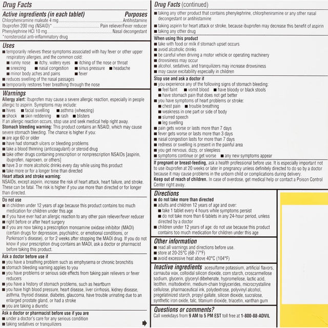 Advil Allergy and Congestion Relief Pain and Headache Reliever Ibuprofen, Coated Tablets, 50 Count