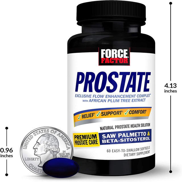 Force Factor Prostate Saw Palmetto and Beta Sitosterol Supplement for Men, Prostate Health Support, Prostate Size Support, Urinary Relief, Bladder Control, Reduce Nighttime Urination, 60 Softgels