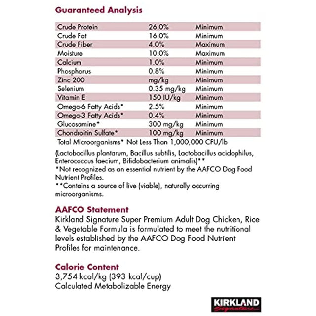 Kirkland Signature Super Premium Chicken, Rice & Vegetable Formula Adult Dog Food, 40 Lb
