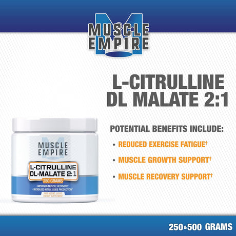 L-Citrulline Dl-Malate 2:1 Powder - Nitric Oxide Booster & Muscle Recovery Support - 500 Grams