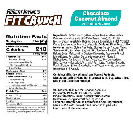FITCRUNCH Snack Size Protein Bars, Designed by Robert Irvine, World’S Only 6-Layer Baked Bar, 5G of Sugar & Soft Cake Core (18 Bars, Chocolate Coconut Almond)