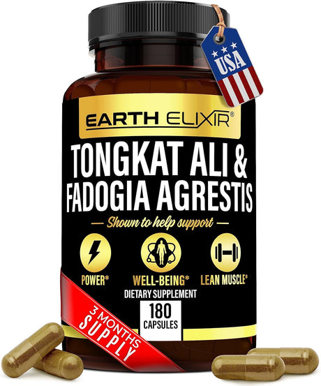 Fadogia Agrestis 600Mg and Tongkat Ali 500Mg Supplements (180 Capsules) - Made in USA - 3 Month Supply – 3Rd Party Tested - Long Jack - Tongkat Ali Fadogia Agrestis Supplements for Men