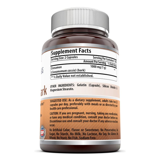 Amazing Formulas Cinnamon Bark Dietary Supplement * 500 Mg Cinnamon Bark Extract per Capsules (1000Mg per Serving of 2 Capsules) * 200 Capsules per Bottle *& Properties