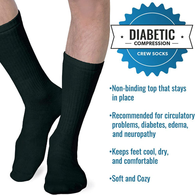 Heelbo Diabetic Socks for Sensitive Feet without Elastic for Men and Women for Circulatory Problems, Edema and Neuropathy, Mild Compression, Black, Large