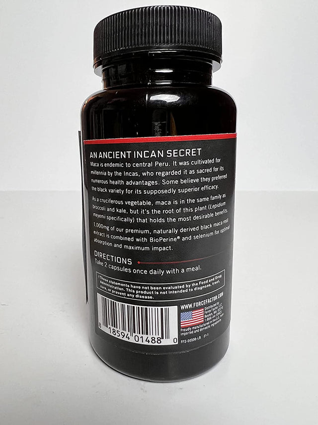Force Factor Black Maca Root Vitality Supplement for Men with Superior Absorption and Power, Natural Maca Negra Extract, Fundamentals Series, 1000Mg, 60 Capsules