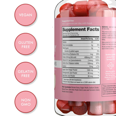 Flat Tummy Apple Cider Vinegar Gummies, 60 Count– Natural Energy, Detoxification, Gut Health Support