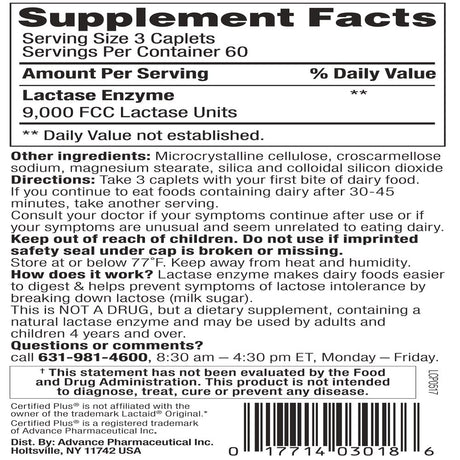 Lactase Enzyme 180 Caplets Generic Lactaid Original Strength