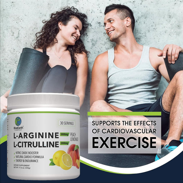 L-Arginine 5000Mg + L-Citrulline 2000Mg Complex Powder Supplement - Nitric Oxide Booster - Peach Lemonade Flavored - 330G